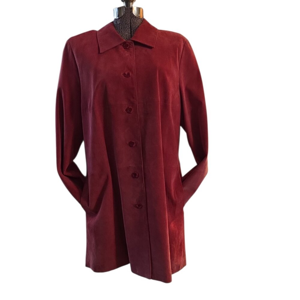 Size XL Vintage Catherine Stewart Dark PINK-RED Suede Swing Coat 2 Pockets